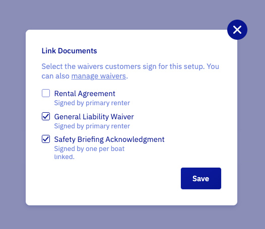 Documents to sign card on Rental setup