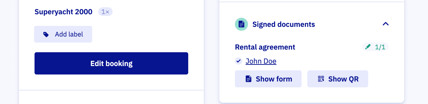 Screenshot of signed contract